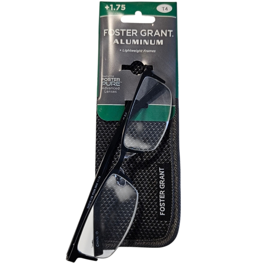 Foster Grant Aluminum +1.75 Reading Glasses – Lightweight Frame with Case